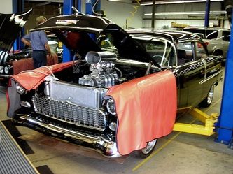 Classic car in the Chequered Flag shop